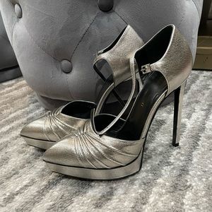YSL silver heels